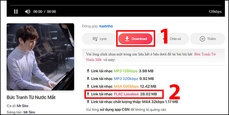 Hướng dẫn tải trên web chiasenhac